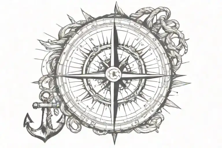 compass and an anchor connected tattoo design idea