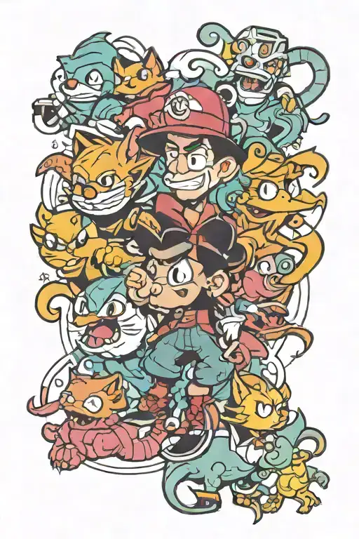 90s cartoon characters tattoo design idea