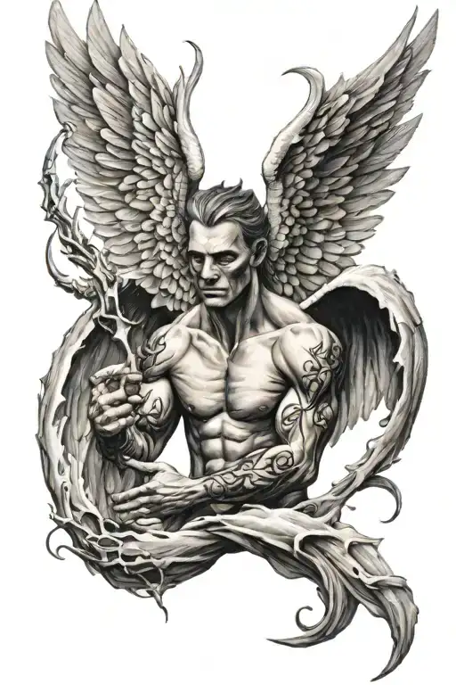 angel with demon wings tattoo design idea
