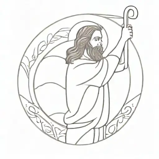 A tattoo of Jesus holding a golf club and preaching to a crowd, showcasing the client's devotion to both Jesus and evangelizing tattoo design idea