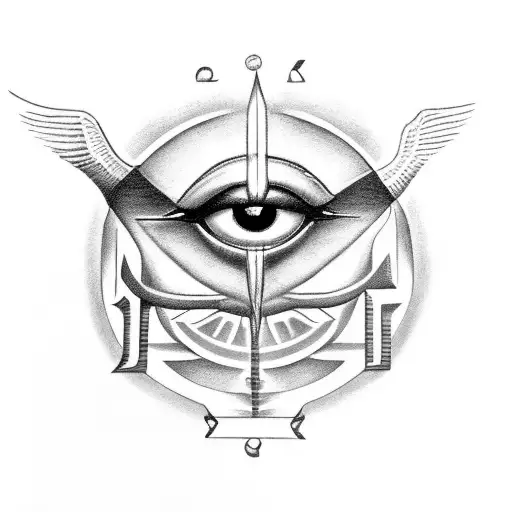 Eye of Horus, question mark, psi letter, ankh tattoo design idea