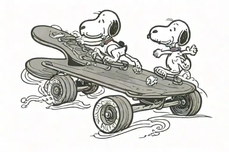 Snoopy riding a skateboard tattoo design idea
