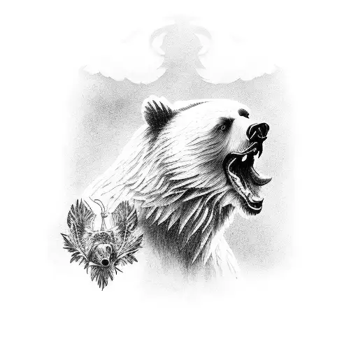 Bear with Eagle and angel tattoo design idea