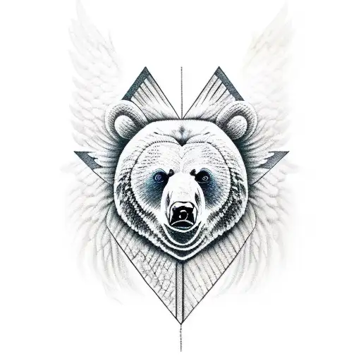Bear with Eagle and angel tattoo design idea