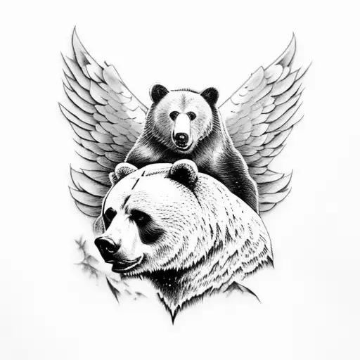 Bear with Eagle and angel tattoo design idea