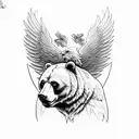 Bear with Eagle and angel tattoo design idea