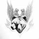 Bear with Eagle and angel tattoo design idea