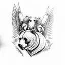 Bear with Eagle and angel tattoo design idea