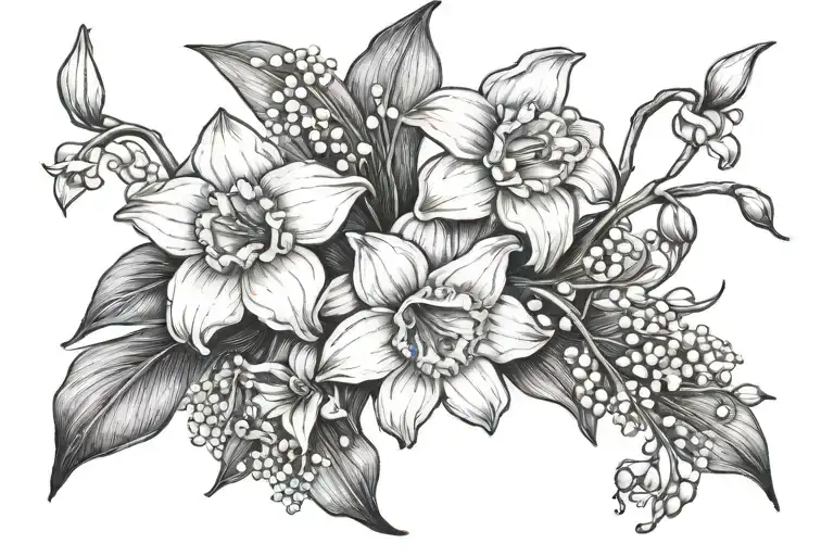daffodil and lily of the valley tattoo design idea