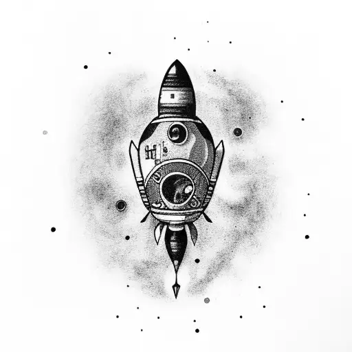 rocket with a dog paw print on space ship tattoo design idea