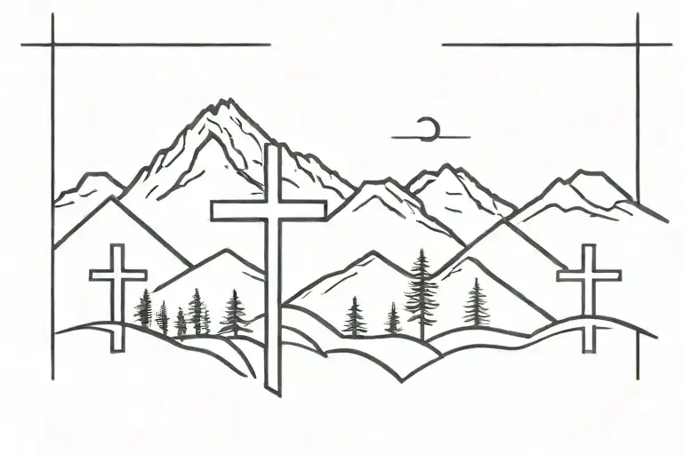 Appalachian mountains with 3 crosses tattoo design idea