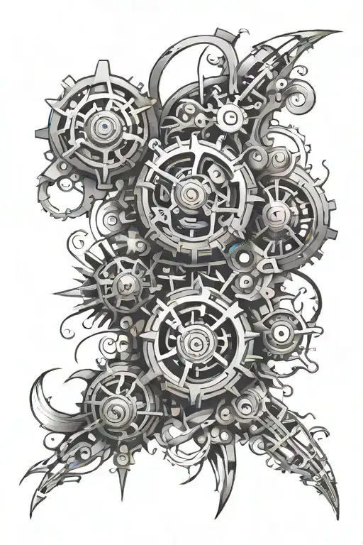 abstract pattern with accents for color mechanical  tattoo design idea