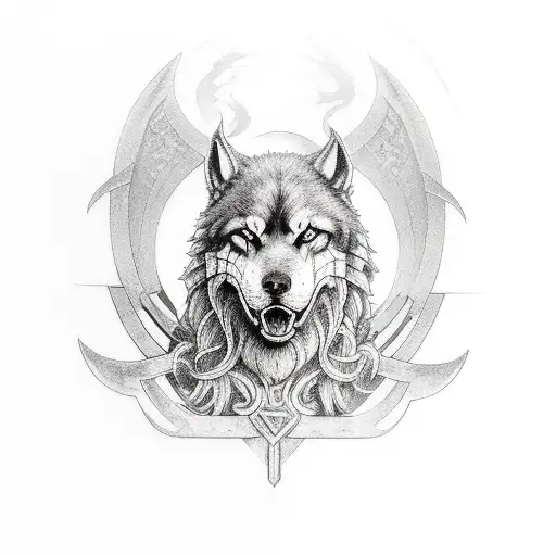 Blackwork Tyr Norse God Of Justice Standing In Tattoo Idea