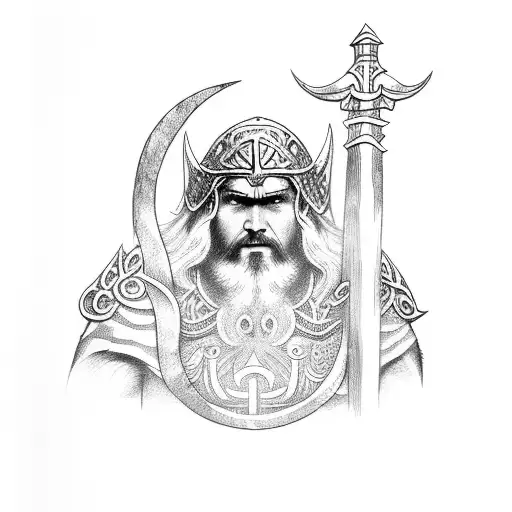 Blackwork Tyr Norse God Of Justice Standing In Tattoo Idea