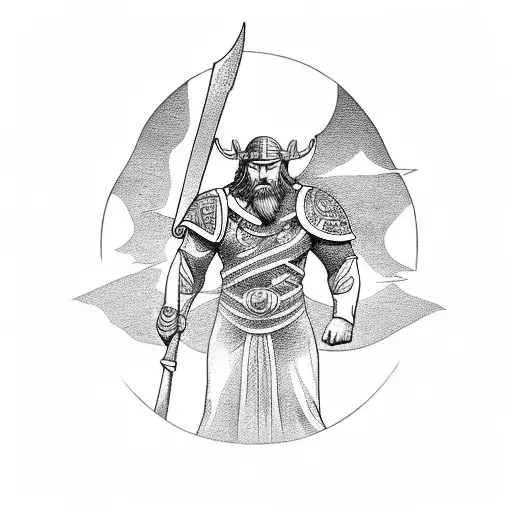 Blackwork Tyr Norse God Of Justice Standing In Tattoo Idea