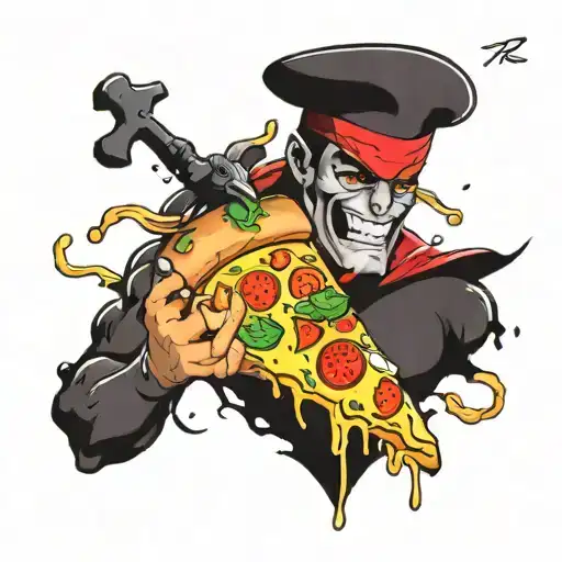 muscular pizza saying " you wanna pizza me" tattoo design idea