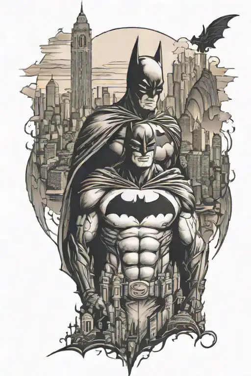 Batman overlooking gotham city skyline tattoo design idea