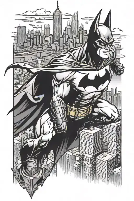 Batman overlooking gotham city skyline tattoo design idea