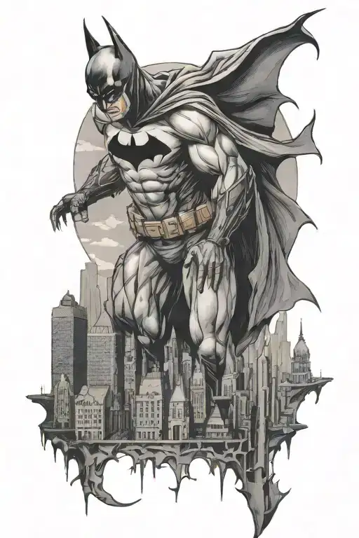 Batman overlooking gotham city skyline tattoo design idea