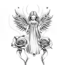 angel with clouds and roses  tattoo design idea