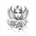 angel with clouds and roses  tattoo design idea