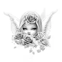 angel with clouds and roses  tattoo design idea