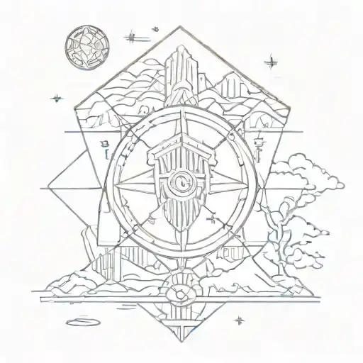 A geometric pattern incorporating symbols of Atlanta United, Ohio State football, and mountains tattoo design idea