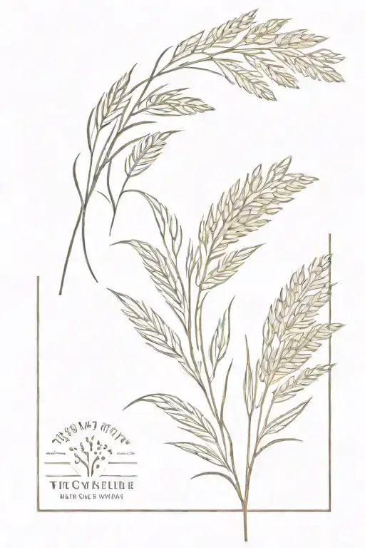 bouquet with a branch of mimosa and an ear of wheat tattoo design idea