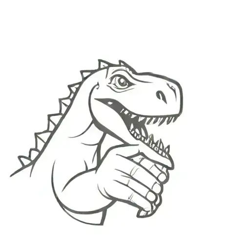 dinosaur with its thumb up line only tattoo design idea
