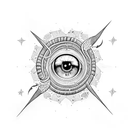  eye of hoeus, orion constellation, intertwined snakes tattoo design idea