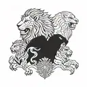 3 lions and 1 eagle tattoo design idea