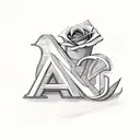 letter A with rose tattoo design idea