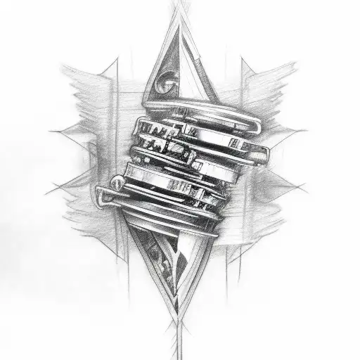 A sketch-style tattoo of a car engine made out of music notes and dollar signs tattoo design idea