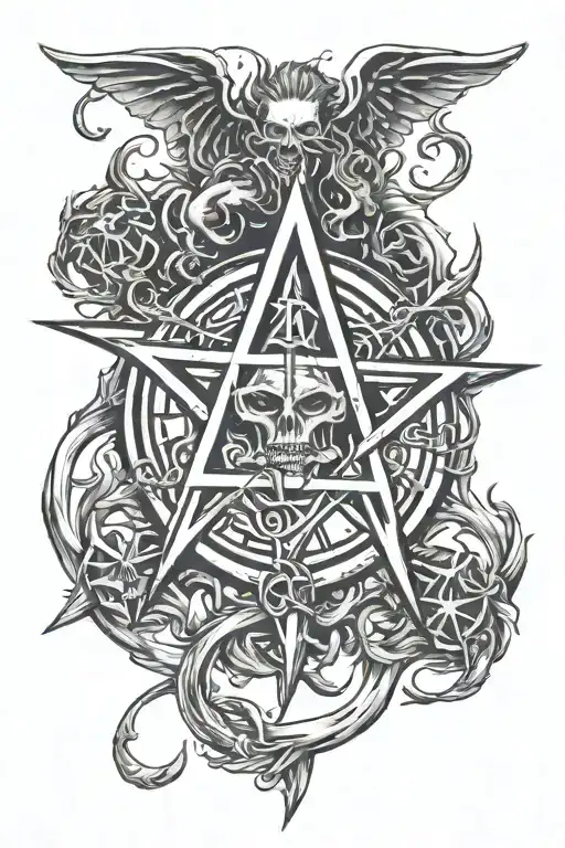 anarchy pentagram demons tattoo design idea