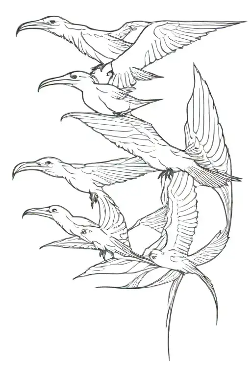 Perched Frigate Bird with tail made up of many frigate birds tattoo design idea