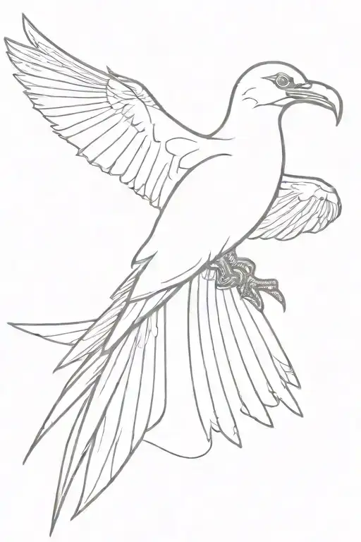 Perched Frigate Bird with tale made up of many frigate birds tattoo design idea