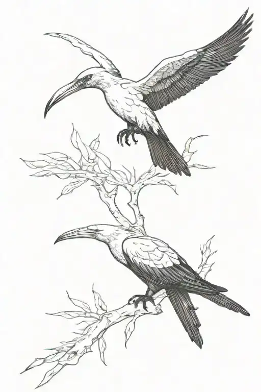 Perched Frigate Bird with tail made up of many frigate birds tattoo design idea
