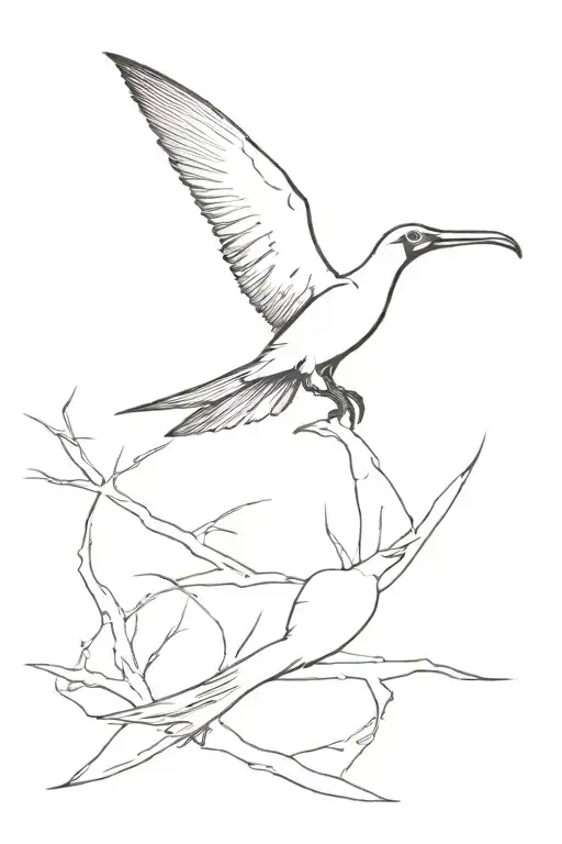 Perched Frigate Bird with tale made up of many frigate birds tattoo design idea
