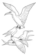 Perched Frigate Bird with tale made up of many frigate birds tattoo design idea