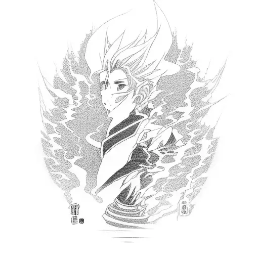 An anime-inspired scene of lightning striking a traditional Japanese temple tattoo design idea