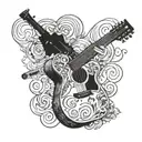 A gun morphing into a guitar with a subtle Tennessee state outline in the background tattoo design idea