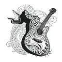 A gun morphing into a guitar with a subtle Tennessee state outline in the background tattoo design idea