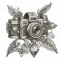 A collection of antique jewelry forming a camera shape tattoo design idea