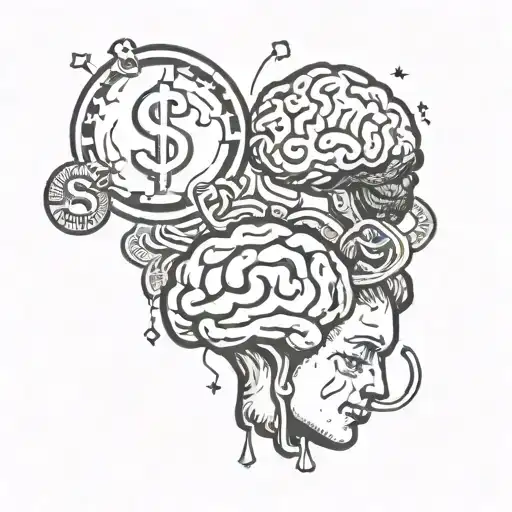 dollar sign, heart and brain and heart tattoo design idea