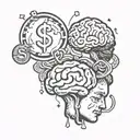 dollar sign, heart and brain and heart tattoo design idea