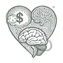 dollar sign, heart and brain and heart tattoo design idea