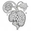 dollar sign, heart and brain and heart tattoo design idea