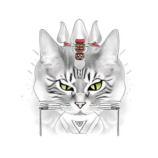 samurai cat tattoo design idea