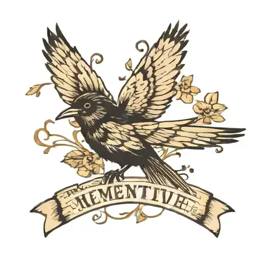 the words Memento Vivere with five small blackbirds flying tattoo design idea