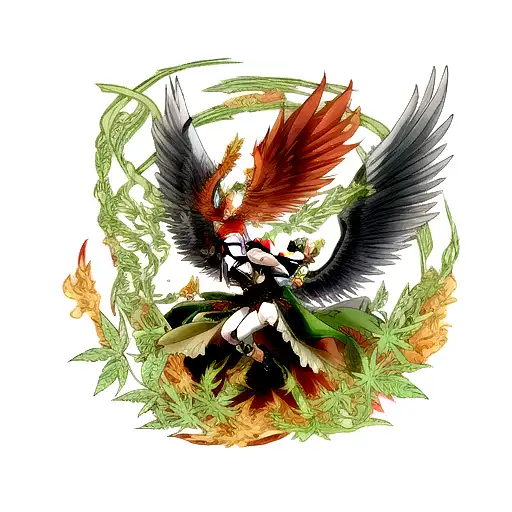 Phoenix rising from weed leaf tattoo design idea